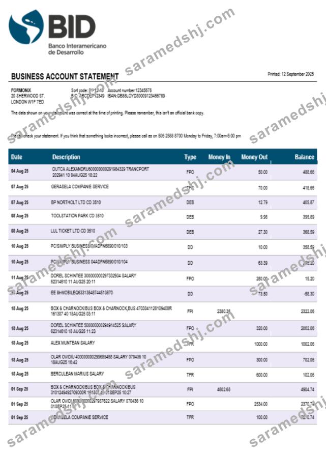 Ecuador Banco Interamericano de Desarrollo (BID) firm account statement Word  and PDF format